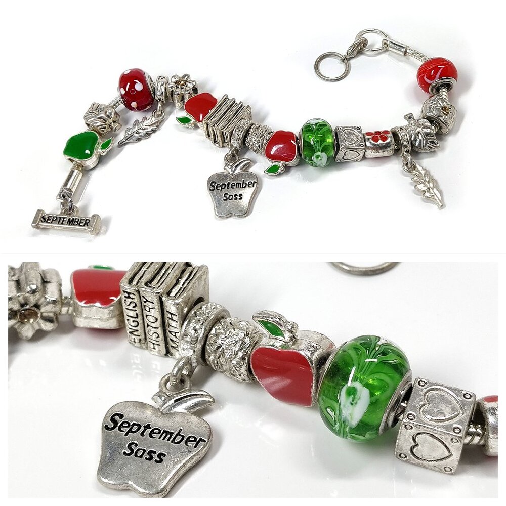 SEPTEMBER Charm Bracelet 8-9" Willabee & Ward Danbury Mint Apple Leaves Exender